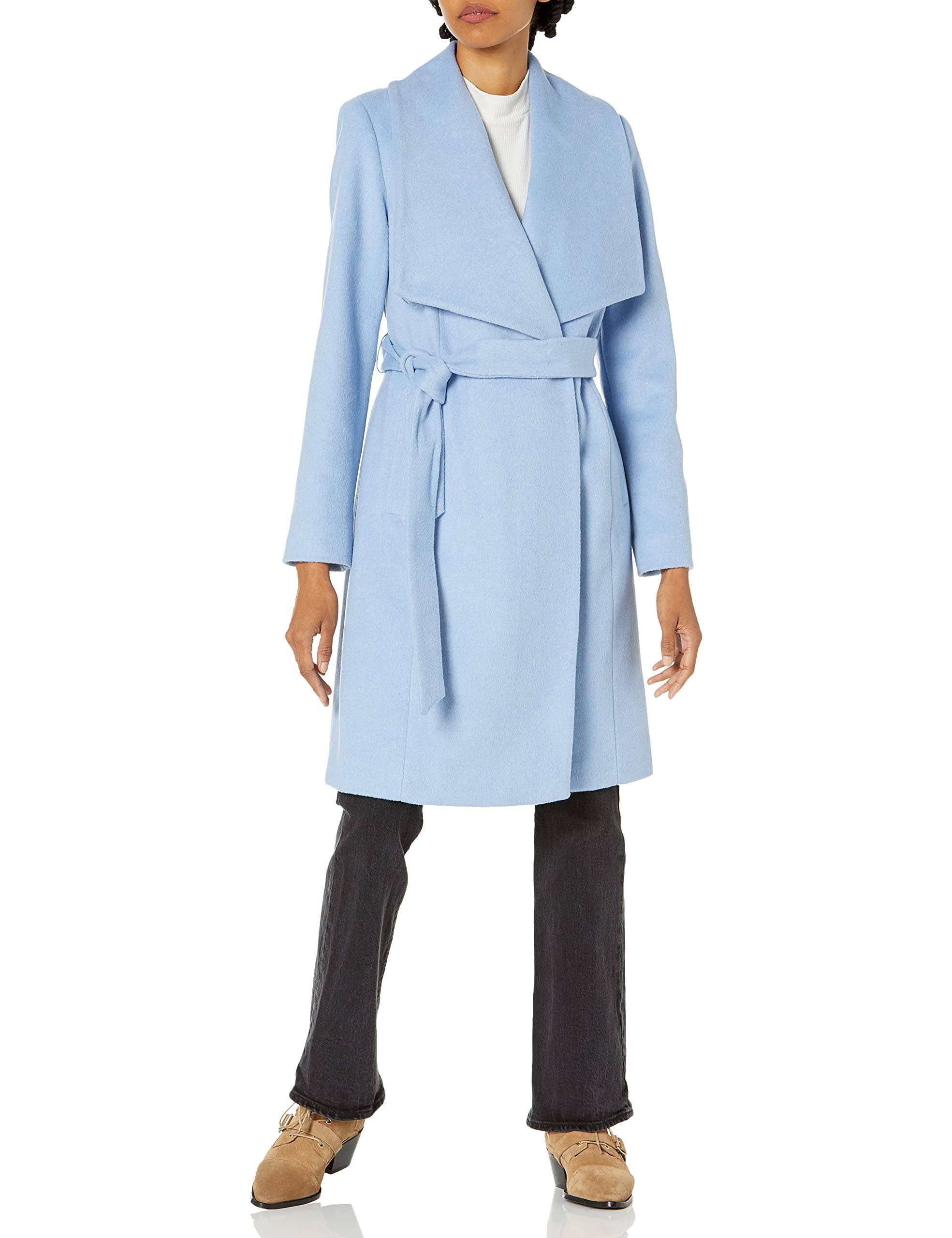 Cole Haan Women s Wool Slick Belted Coat Ice Blue 14