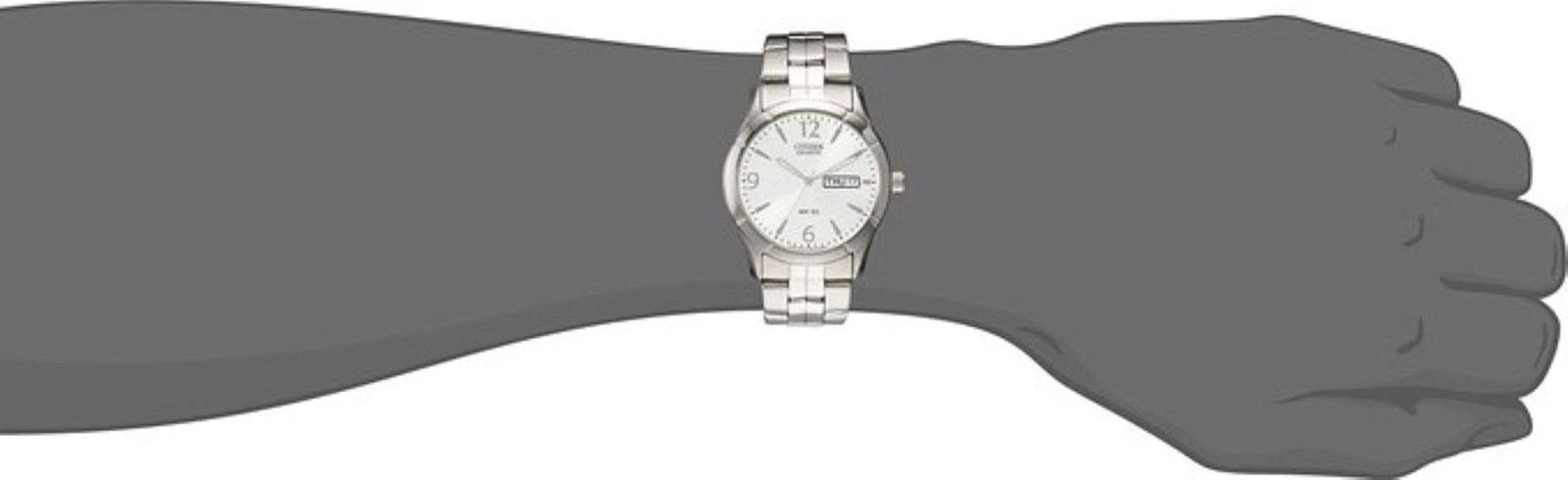 Citizen BK3830 51A Men s Quartz Silver Tone Dial Day Date Stainless Steel Bracelet Watch
